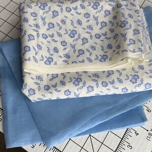 1940s Organdy Fabric + 1970s Blue Floral Print – Vintage Sewing Yardage Lot